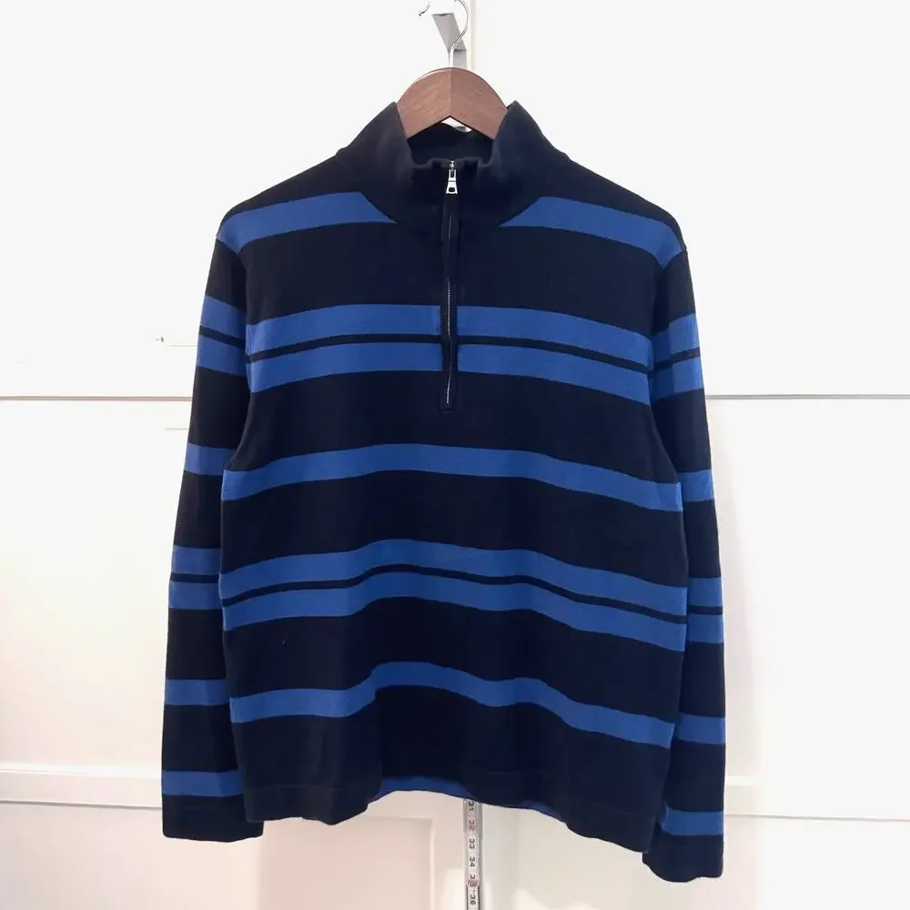 Banana Republic Blue Striped Pima Quarter Zip Knit Sweater M